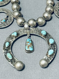 Rare Vintage Navajo/ Mexican Turquoise Sterling Silver Squash Blossom Necklace-Nativo Arts