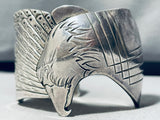 100 Gram Vintage Native American Navajo Hand Carved Eagle Sterling Silver Bracelet-Nativo Arts