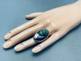 21 Grams Heavy Vintage Native American Navajo Turquoise Sterling Silver Ring Old-Nativo Arts