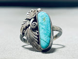 Ethereal Vintage Native American Navajo Blue Gem Turquoise Sterling Sivler Flower Ring-Nativo Arts