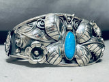 Domingo Signed Vintage Butterfly Turquoise Sterling Silver Bracelet-Nativo Arts