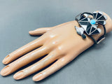 Towering Vintage Zuni Thunderbird Inlay Sterling Silver Bracelet-Nativo Arts