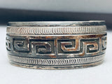 7 Inch Wrist Hand Tooled Vintage Navajo Detailed Sterling Silver Bracelet-Nativo Arts