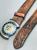 One Of The Finest Vintage Native American Zuni Turquoise Inlay Sterling Silver Buckle Belt-Nativo Arts