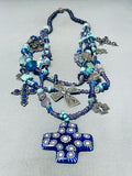 Important Vintage Kim Yhbeta Sterling Silver Cross Turquoise Necklace-Nativo Arts