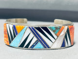 6 Inch Wrist Complicated Inlay Vintage Native American Navajo Sterling Silver Bracelet-Nativo Arts