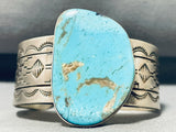 Brilliant Native American Navajo Kingman Turquoise Sterling Silver Huge Bracelet-Nativo Arts