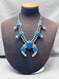 Gorgy Vintage Southwest Denim Lapis Sterling Silver Squash Blossom Necklace-Nativo Arts
