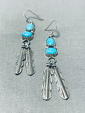 Striking Vintage Native American Navajo Blue Gem Turquoise Sterling Silver Earrings-Nativo Arts