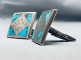 Early 1900s Vintage Native American Navajo Turquoise Sterling Silver Cufflinks-Nativo Arts
