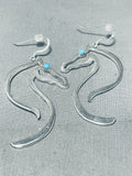 Marvelous Native American Navajo Signed Sleeping Beauty Turquoise Sterling Silver Horse Earrings-Nativo Arts