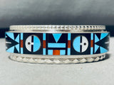 7 Inch Wrist Vintage Zuni Turquoise Inlay Sterling Silver Bracelet-Nativo Arts