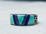 Intricate Vintage Native American Navajo Inlay Sterling Silver Ring-Nativo Arts