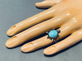 Adorable Vintage Native American Navajo Blue Gem Turquoise Sterling Silver Turtle Ring-Nativo Arts