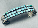 Early Eyes Of Turquoise Vintage Native American Zuni Sterling Silver Row Bracelet Cuff-Nativo Arts