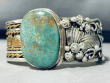One Of Most Detailed Vintage Native American Navajo Green Turquoise Sterling Silver Bracelet-Nativo Arts