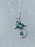 Lula Bowanna Vintage Native American Navajo Green Turquoise Sterling Silver Cross Necklace-Nativo Arts