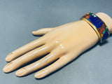 Rare Vintage Bronze Bear Vintage Turquoise Lapis Inlay Bracelet 5.5 Inch Wrist-Nativo Arts
