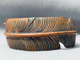 Important Vintage Ben Begaye Copper Hand Carved Feather Copper Bracelet-Nativo Arts