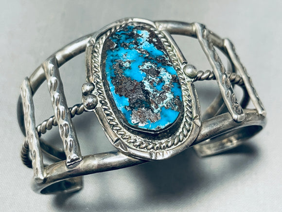 One Of The Best Vintage Native American Navajo Bisbee Turquoise Sterling Silver Bracelet-Nativo Arts