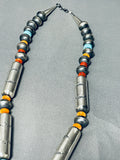 Rare Longer Colorful Native American Navajo Turquoise Coral Sterling Silver Tubule Necklace-Nativo Arts
