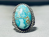 Vibrant Vintage Native American Navajo Carico Lake Turquoise Sterling Silver Ring-Nativo Arts