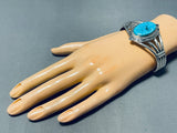 Signed Vintage Native American Navajo Old Kingman Turquoise Sterling Silver Bracelet-Nativo Arts