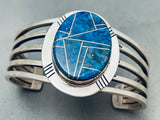 One Of The Best Vintage Native American Navajo Lapis Inlay Sterling Silver Bracelet-Nativo Arts