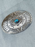 Elgin Hoskey Exceptional Native American Navajo Channel Bisbee Turquoise Sterling Silver Pin-Nativo Arts
