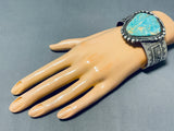 Mesmerizing Native American Navajo Signed Royston Turquoise Sterling Silver Huge Bracelet-Nativo Arts