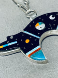 One Of A Kind Native American Navajo Turquoise Sterling Silver Cosmic Bear Necklace-Nativo Arts