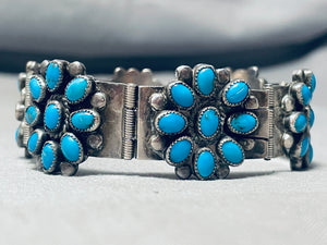 Native American Rare Vintage Cluster Link Turquoise Sterling Silver Clasp Bracelet-Nativo Arts