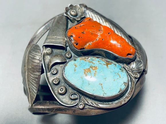 George Toledo Mega Coral!! Vintage Native American Navajo Turquoise Sterling Silver Bracelet-Nativo Arts