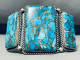 Radiant Native American Navajo 3 Spiderweb Turquoise Sterling Silver Colossal Bracelet-Nativo Arts