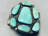 Massive Vintage Native American Navajo Turquoise Cluster Sterling Silver Bracelet-Nativo Arts
