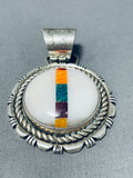 Native American Fascinating Vintage Santo Domingo White Shell Sterling Silver Pendant-Nativo Arts