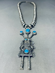 6 Inch Tall Vintage Native American Navajo Turquoise Sterling Silver Kachina Necklace-Nativo Arts