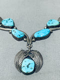 One Of Most Unique Ever Vintage Native American Navajo Turquoise Leaf Sterling Silver Necklace-Nativo Arts