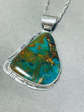 Signed Native American Navajo Royston Turquoise Sterling Silver Necklace-Nativo Arts