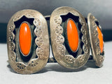 One Of The Best Vintage Native American Navajo Mid Century Coral Sterling Silver Bracelet-Nativo Arts