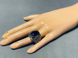 Superior Vintage Native American Navajo Black Onyx Sterling Silver Ring Signed-Nativo Arts