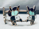 Intricate Eagles Vintage Native American Zuni Turquoise Inlay Sterling Silver Bracelet-Nativo Arts