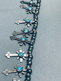 Federico Jimenez Vintage Turquoise Sterling Silver Cross Squash Blssom Necklace-Nativo Arts