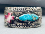 Signed Vintage Native American Navajo Blue Diamond Turquoise Sterling Silver Bracelet-Nativo Arts