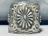 Eye-catching Hand Tooled Vintage Native American Navajo Sterling Silver Wide Bracelet-Nativo Arts