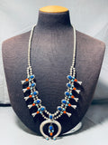 Dropdead Fab Vintage Native American Navajo Turquoise Sterling Silver Squash Blossom Necklace-Nativo Arts