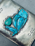 Parrot Inlay Vintage Native American Navajo Turquoise Sterling Silver Buckle-Nativo Arts