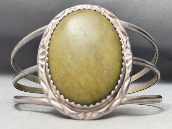One Of The Most Uique Vintage Olive Agate Sterling Silver Bracelet-Nativo Arts