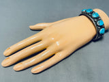 Signed Vintage Native American Navajo Blue Turquoise Row Sterling Silver Bracelet-Nativo Arts