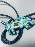 Native American Grasshopper Signed Santo Domingo Inlay Turquoise Silver Bolo-Nativo Arts